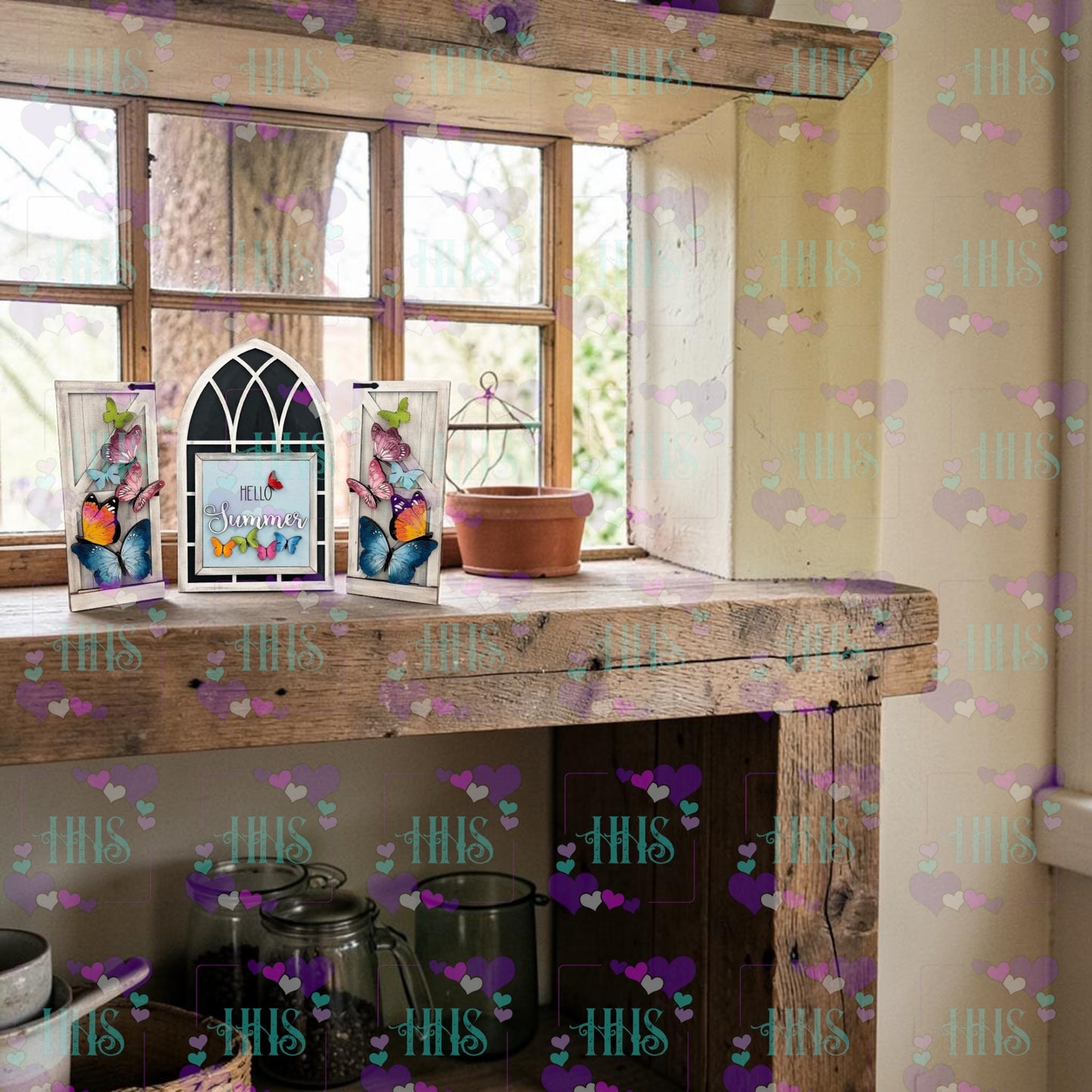 Unfinished MDF Summer Butterfly Interchangeable Insert Set – Fits Window & Shutter Bases