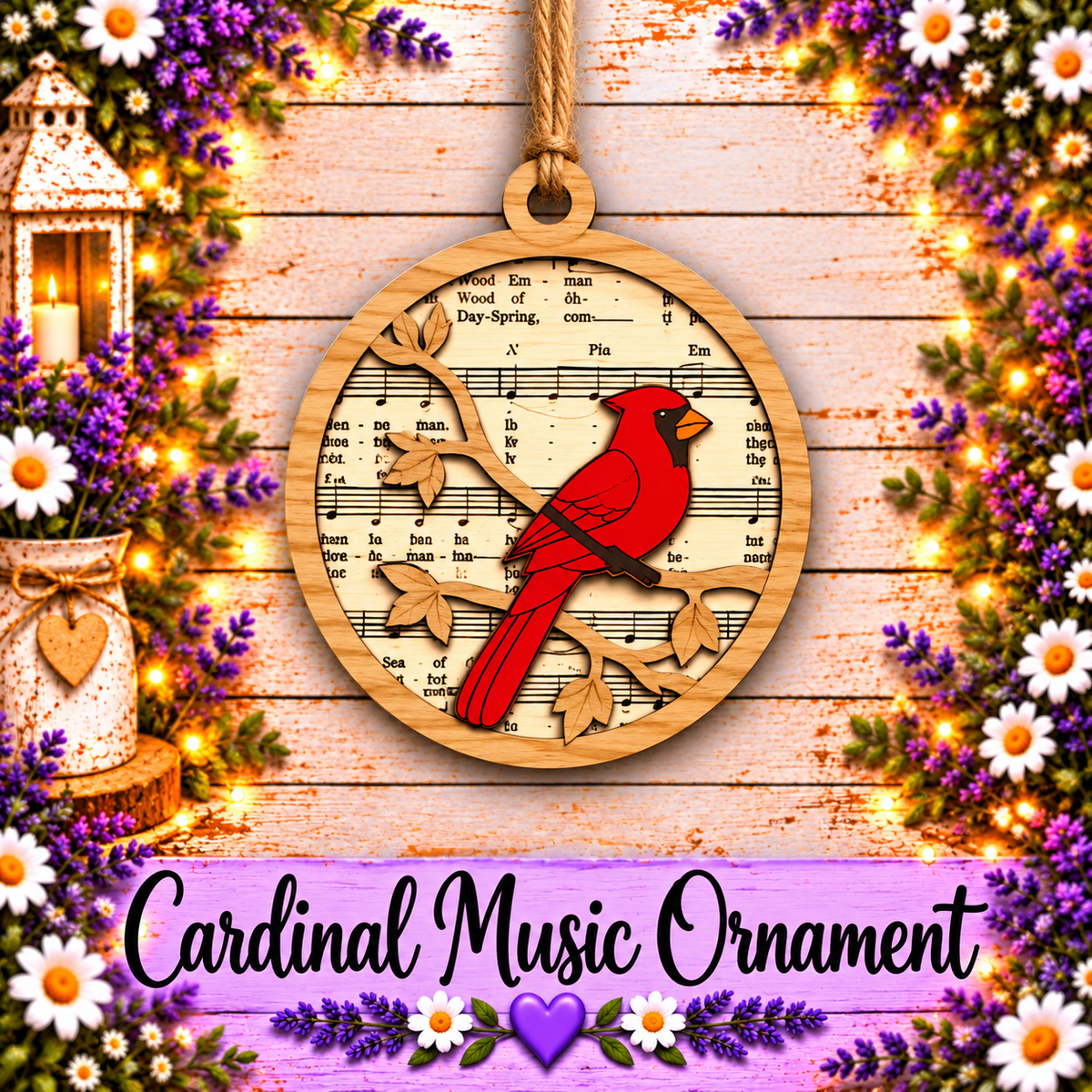 Christmas Music Sheet Decor, Rustic Red Bird Holiday Ornaments, Memorial Cardinal Gift Set