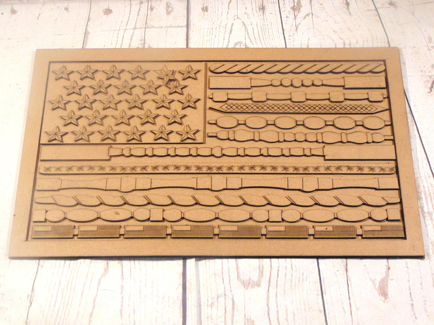 Stars, Stripes, and Spindles: Patriotic MDF American Flag Cutout | Home Accent | Tabletop Decor | Shelf Sitter | Spindle Design | MDF Cutout