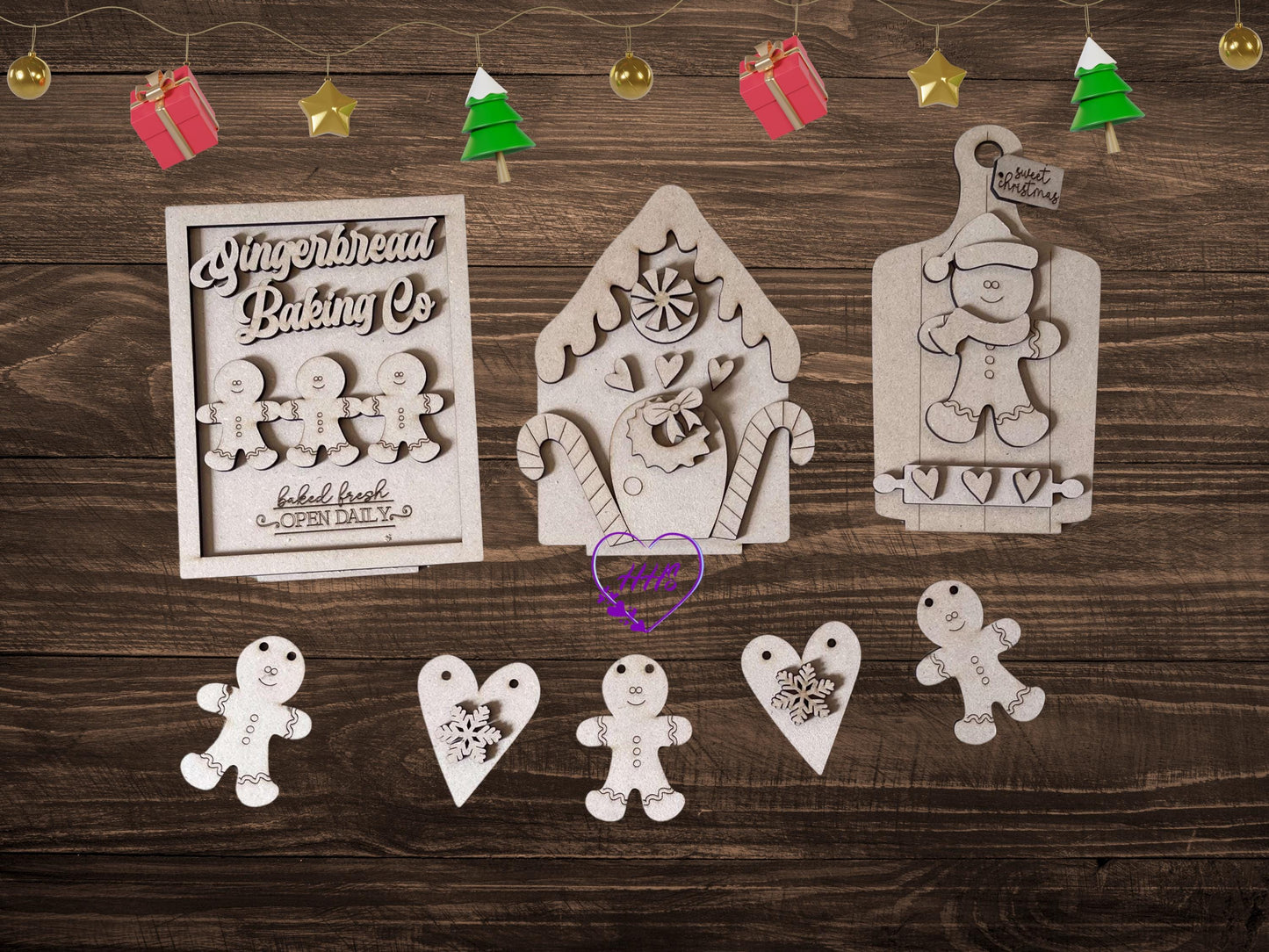 Gingerbread Bench Addon| Gingerbread Baking Co. Wooden Set - Gingerbread House, Gingerbread Men, and Sweet Christmas Tags