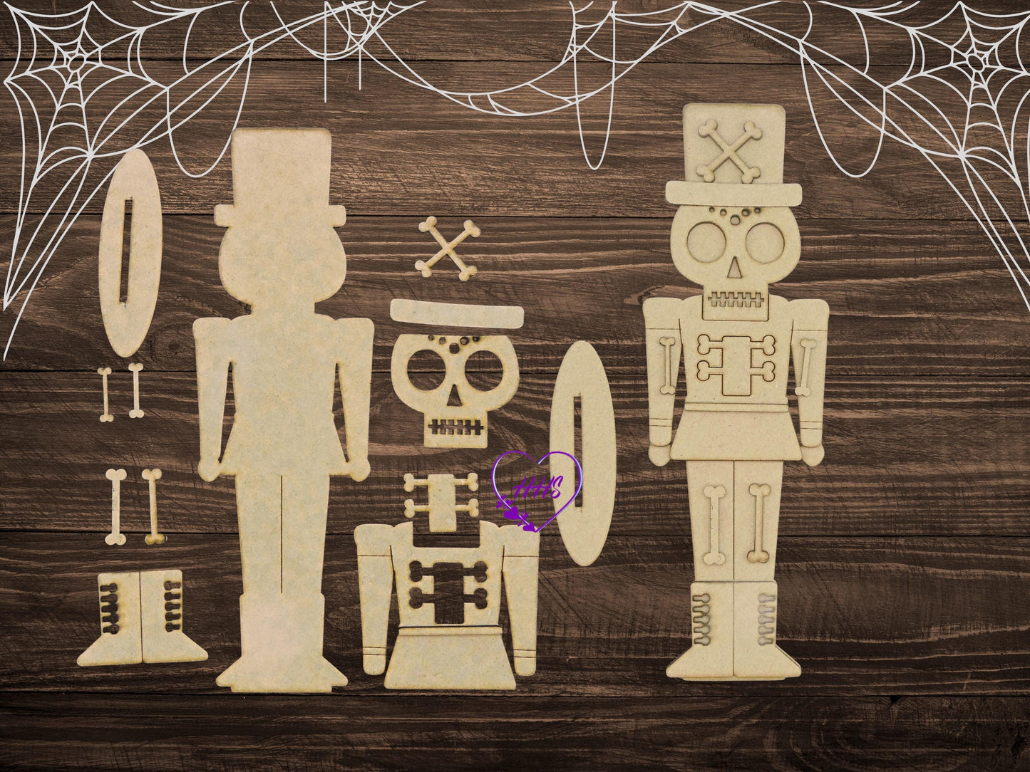 Halloween Nutcracker Trio | Skeleton, Cat & Pumpkin | Unfinished MDF Wood Cutouts | DIY Spooky Craft Blanks