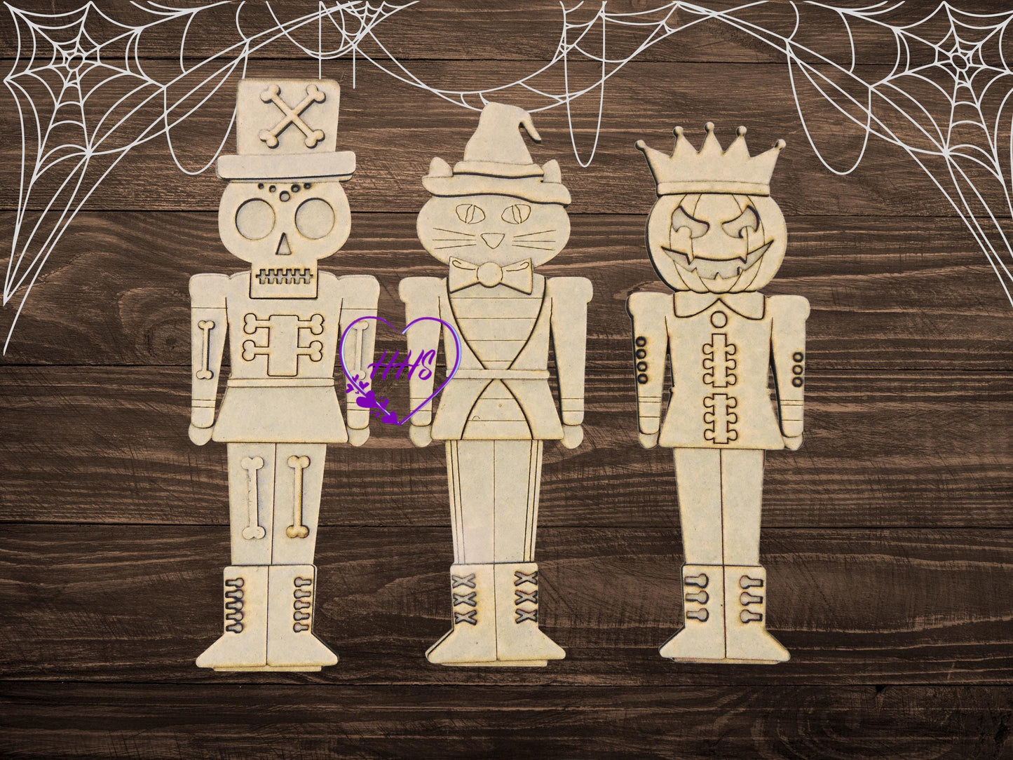 Halloween Nutcracker Trio | Skeleton, Cat & Pumpkin | Unfinished MDF Wood Cutouts | DIY Spooky Craft Blanks