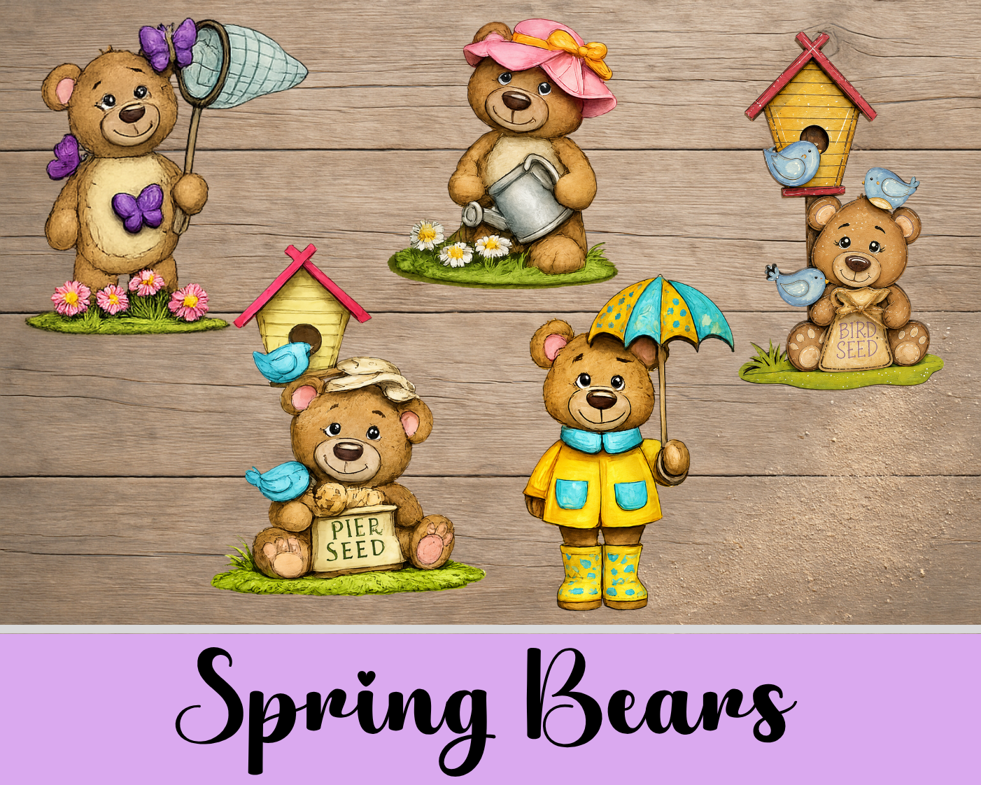 Unfinished MDF Spring Bears Shelf Sitter Set | Layered DIY Spring & Garden Decor (Set of 5)