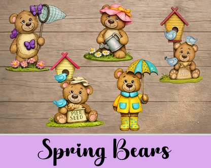 Unfinished MDF Spring Bears Shelf Sitter Set | Layered DIY Spring & Garden Decor (Set of 5)