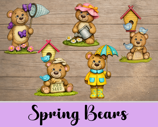 Unfinished MDF Spring Bears Shelf Sitter Set | Layered DIY Spring & Garden Decor (Set of 5)