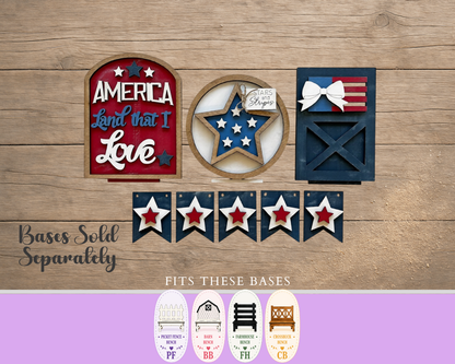 Unfinished MDF Patriotic Bench Insert Set | DIY Fourth of July Interchangeable Decor