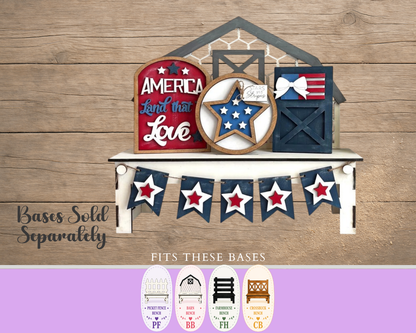 Unfinished MDF Patriotic Bench Insert Set | DIY Fourth of July Interchangeable Decor