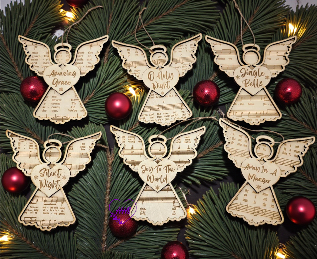 Angel Hymn Ornament Set – 6 Laser-Cut Music Sheet Angels