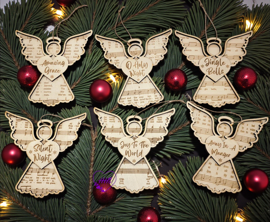 Angel Hymn Ornament Set – 6 Laser-Cut Music Sheet Angels