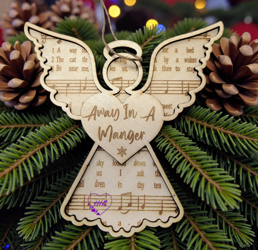 Angel Hymn Ornament Set – 6 Laser-Cut Music Sheet Angels