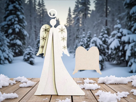 Unfinished MDF Standing Angel: Snowflake Wings, DIY Christmas Decor