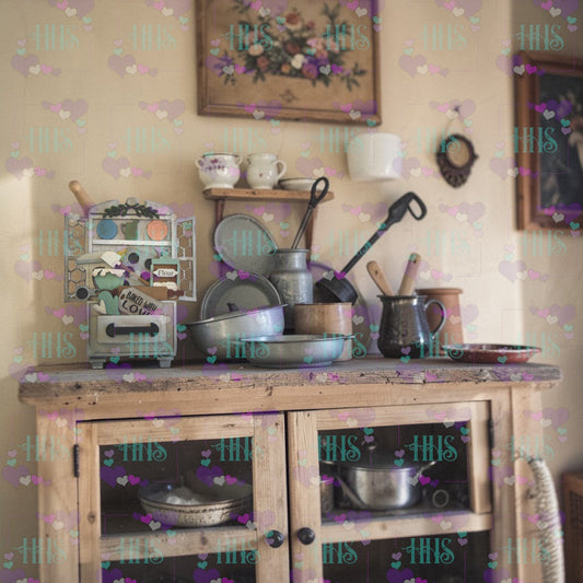 Unfinished Baking Hutch Insert for Vintage Drawer Base – Baked with Love Farmhouse Decor