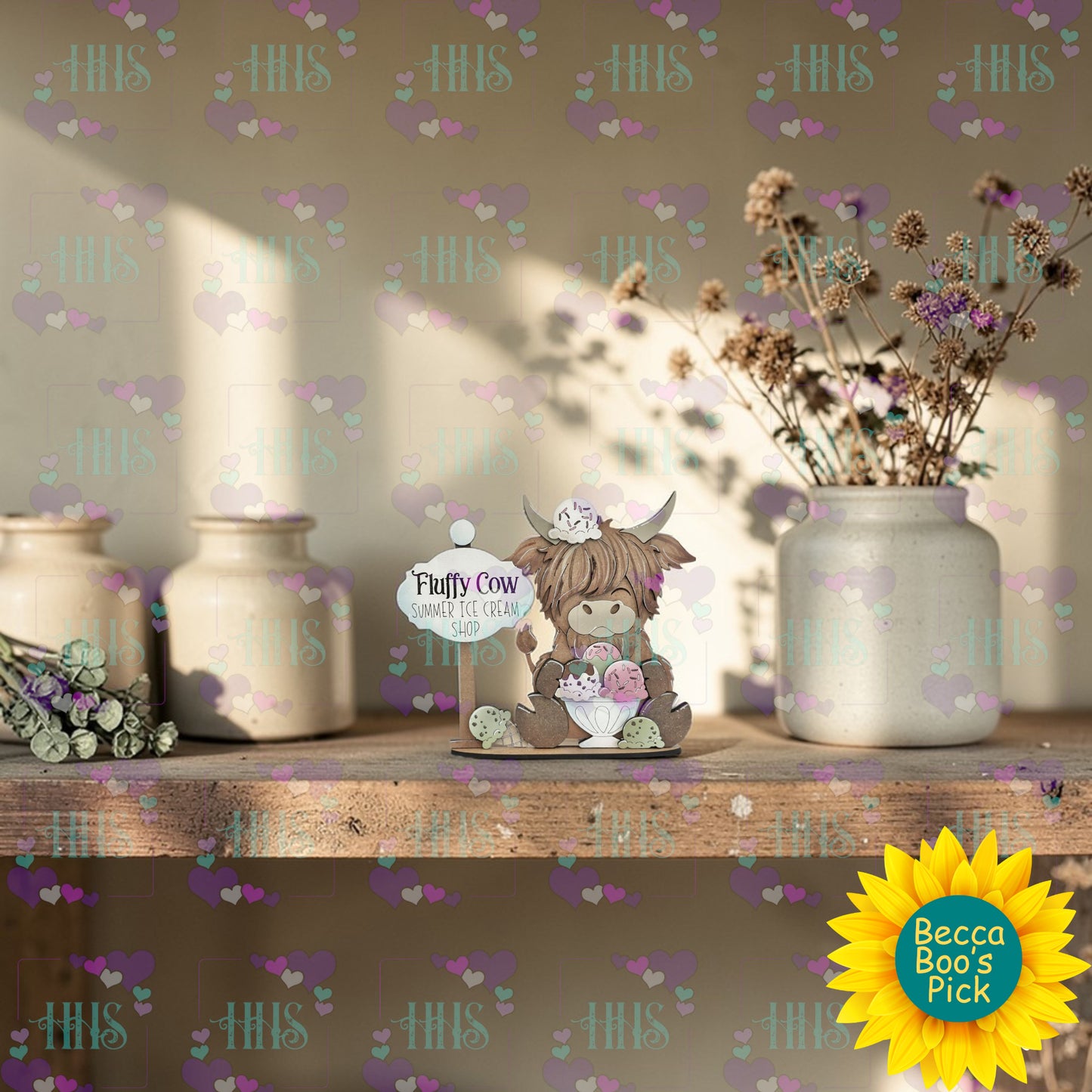 Unfinished MDF Ice Cream Cow Decor – DIY Summer Shelf Sitter