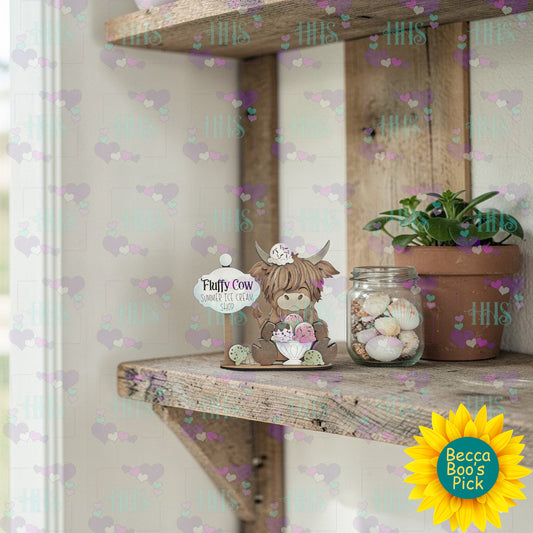 Unfinished MDF Ice Cream Cow Decor – DIY Summer Shelf Sitter