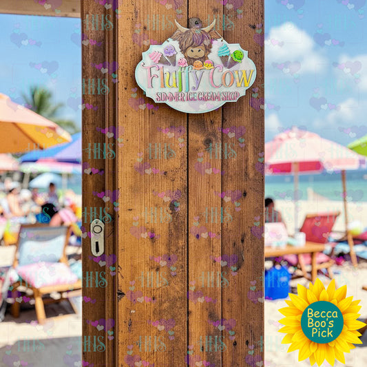 Unfinished MDF Ice Cream Cow Door Hanger – Summer Farmhouse Front Door Decor