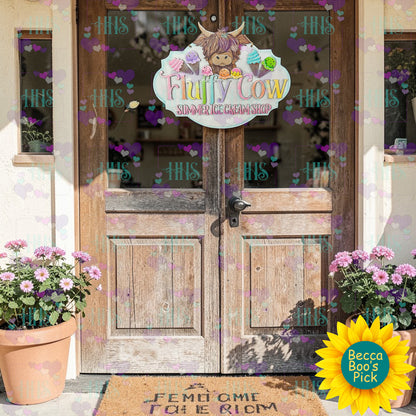 Unfinished MDF Ice Cream Cow Door Hanger – Summer Farmhouse Front Door Decor
