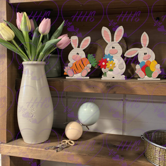 Unfinished Bunny Trio Shelf Sitter Set – Spring MDF DIY Decor Kit