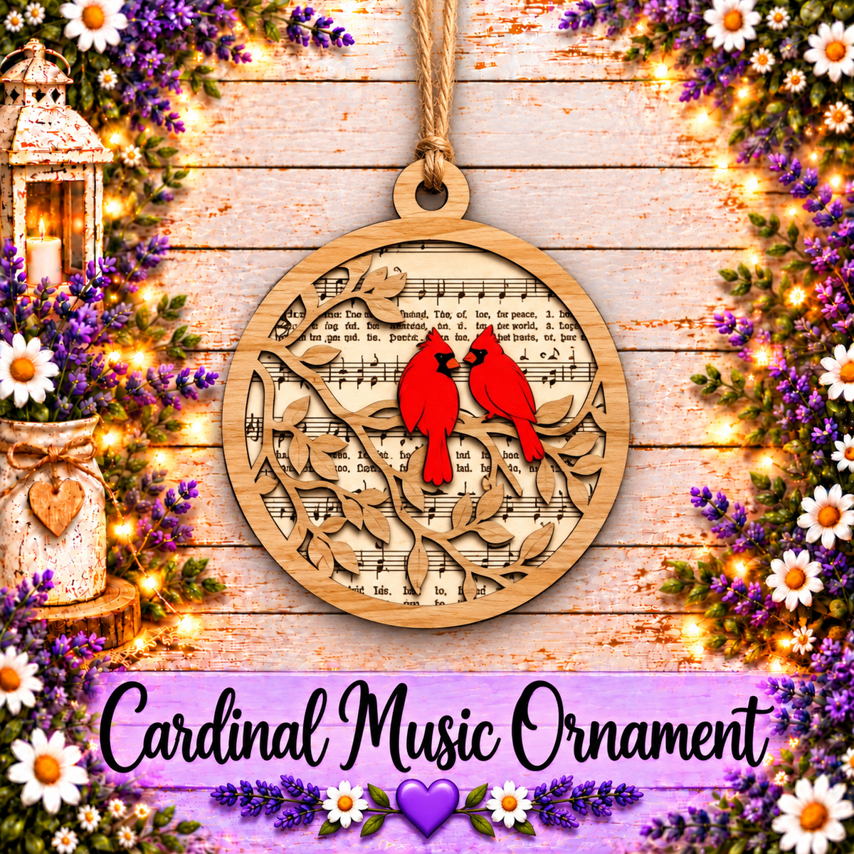 Christmas Music Sheet Decor, Rustic Red Bird Holiday Ornaments, Memorial Cardinal Gift Set