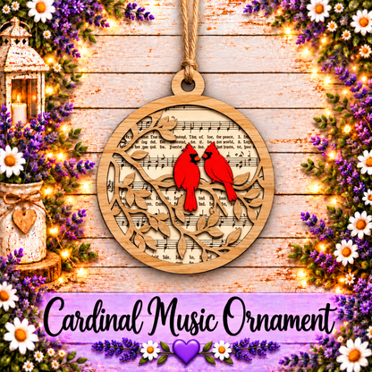 Christmas Music Sheet Decor, Rustic Red Bird Holiday Ornaments, Memorial Cardinal Gift Set