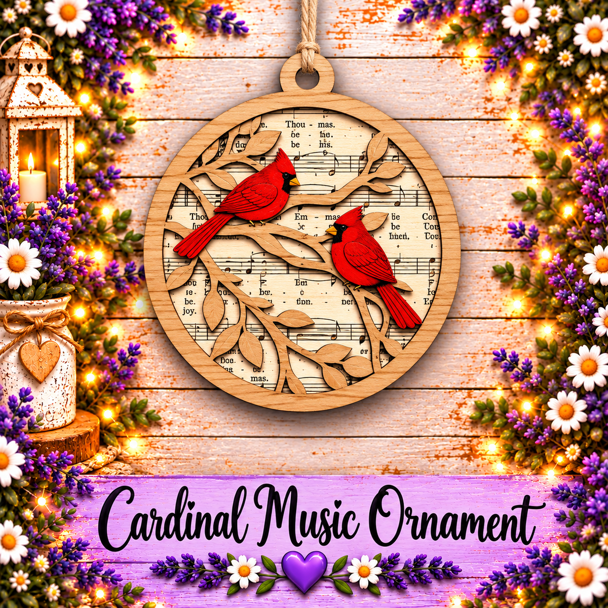 Christmas Music Sheet Decor, Rustic Red Bird Holiday Ornaments, Memorial Cardinal Gift Set