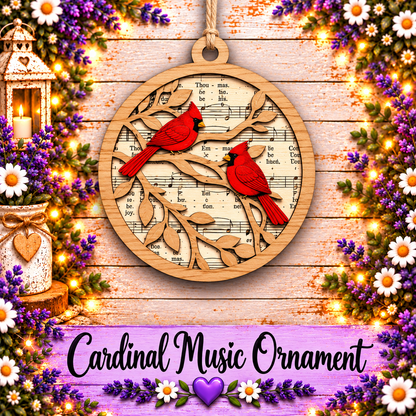 Christmas Music Sheet Decor, Rustic Red Bird Holiday Ornaments, Memorial Cardinal Gift Set