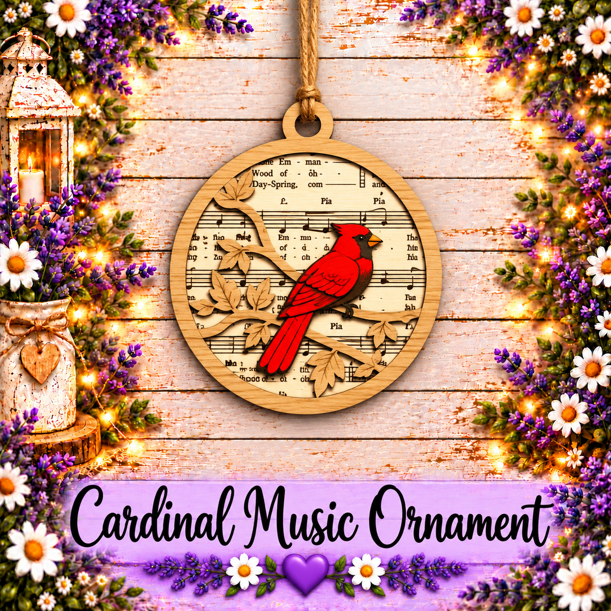 Christmas Music Sheet Decor, Rustic Red Bird Holiday Ornaments, Memorial Cardinal Gift Set