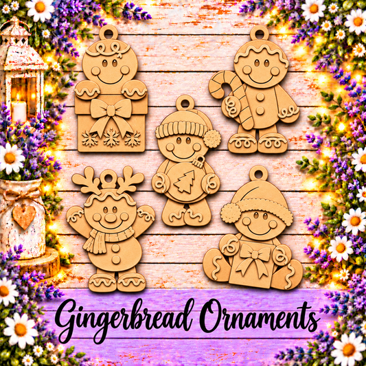 Unfinished MDF Gingerbread Christmas Ornaments – Set of 5 DIY