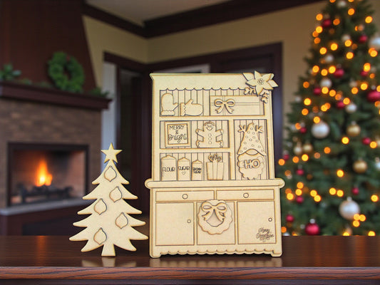 Christmas Hutch Shelf Sitter – Unfinished MDF Décor Set