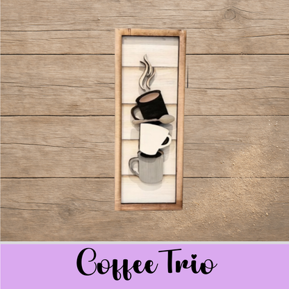 Unfinished MDF Coffee Trio Shelf Sitter/Leaner