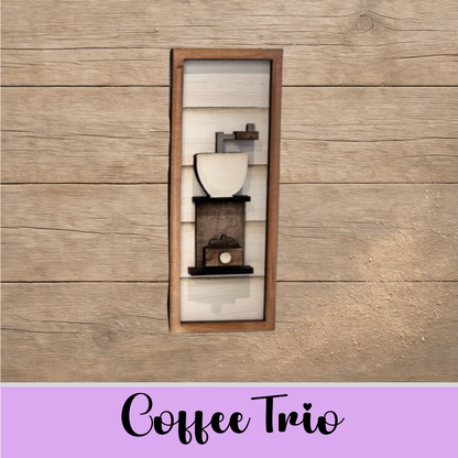 Unfinished MDF Coffee Trio Shelf Sitter/Leaner