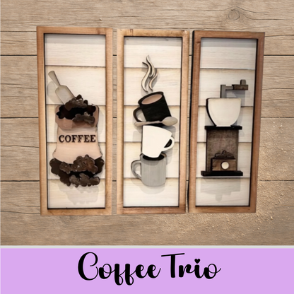Unfinished MDF Coffee Trio Shelf Sitter/Leaner