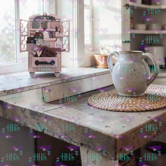 Unfinished Crocks & Rolling Pins Kitchen Hutch Insert for Vintage Drawer Base – DIY MDF Interchangeable Decor