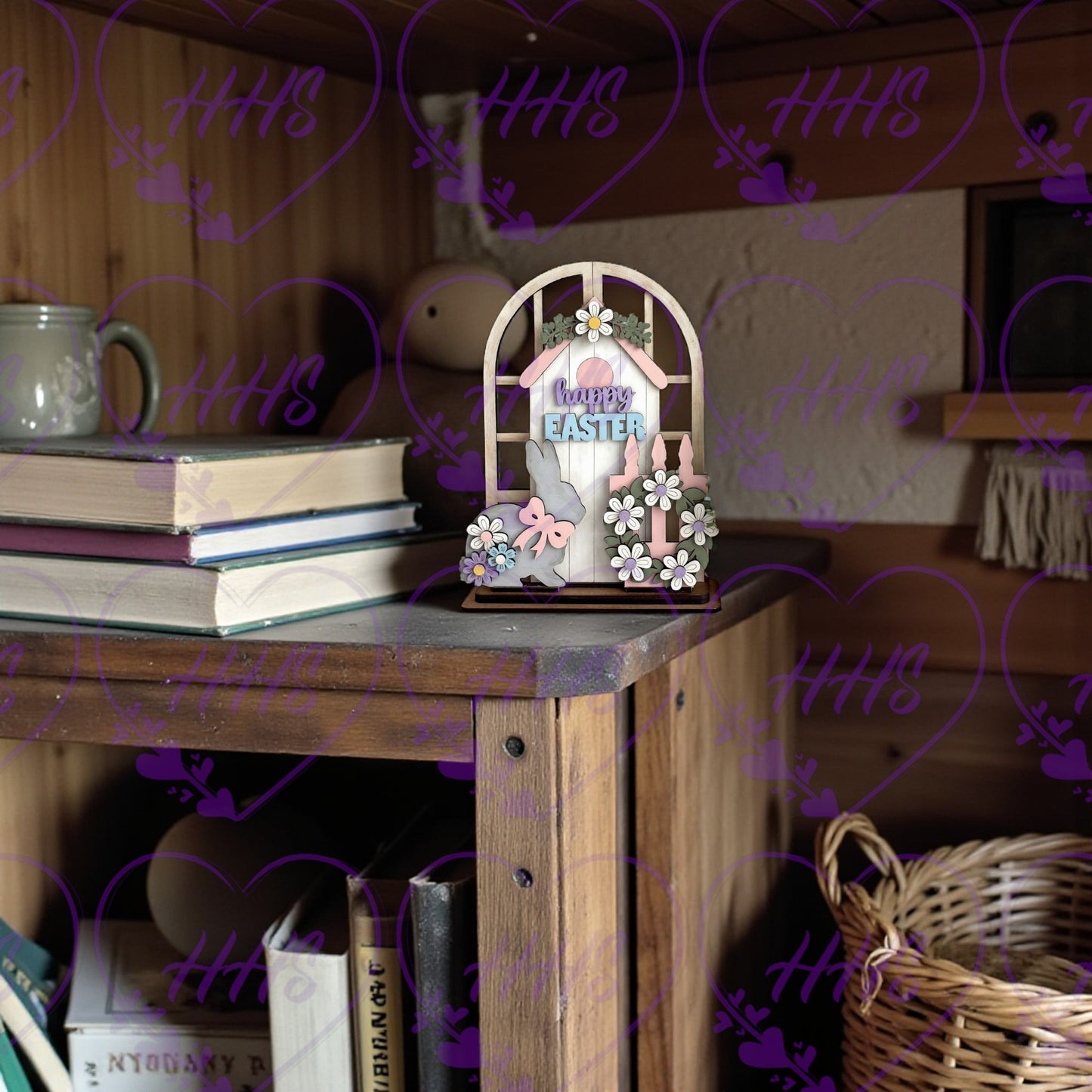 Unfinished Happy Easter Window Decor – 16” Tall MDF DIY Spring Shelf Sitter