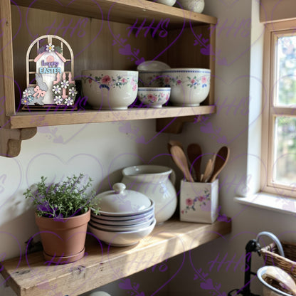 Unfinished Happy Easter Window Decor – 16” Tall MDF DIY Spring Shelf Sitter