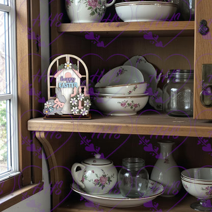 Unfinished Happy Easter Window Decor – 16” Tall MDF DIY Spring Shelf Sitter
