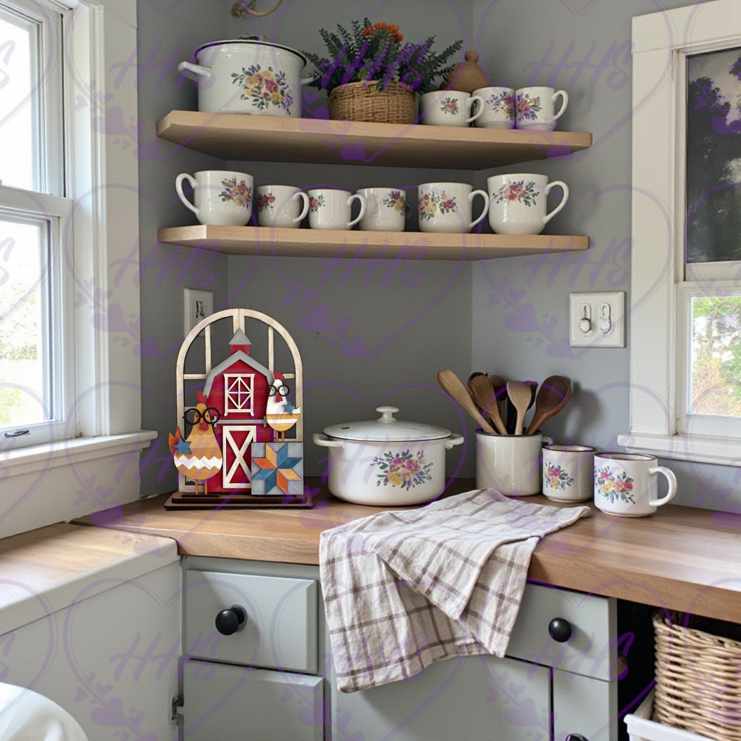 Unfinished Farmhouse Chicken Barn Insert – Window Base Decor Kit