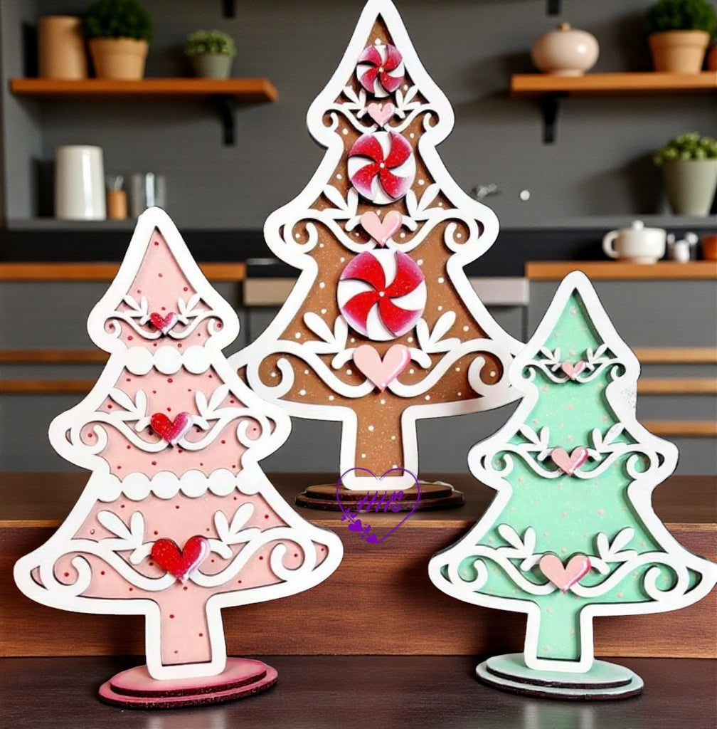 Gingerbread Christmas Tree Trio – Unfinished MDF Layered Décor