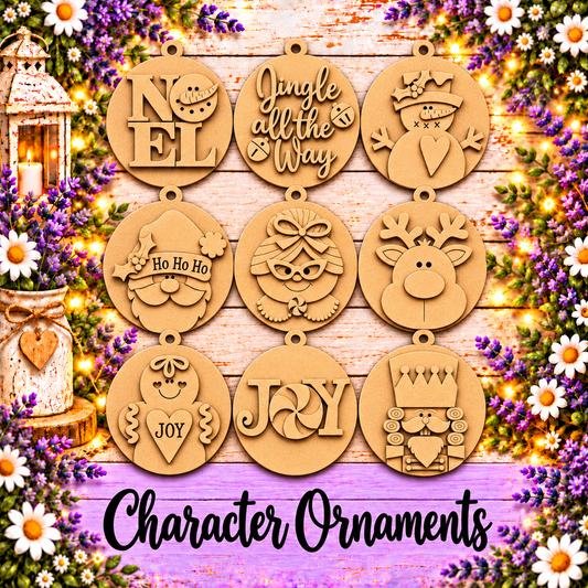 Unfinished MDF Character Christmas Ornaments – Set of 9