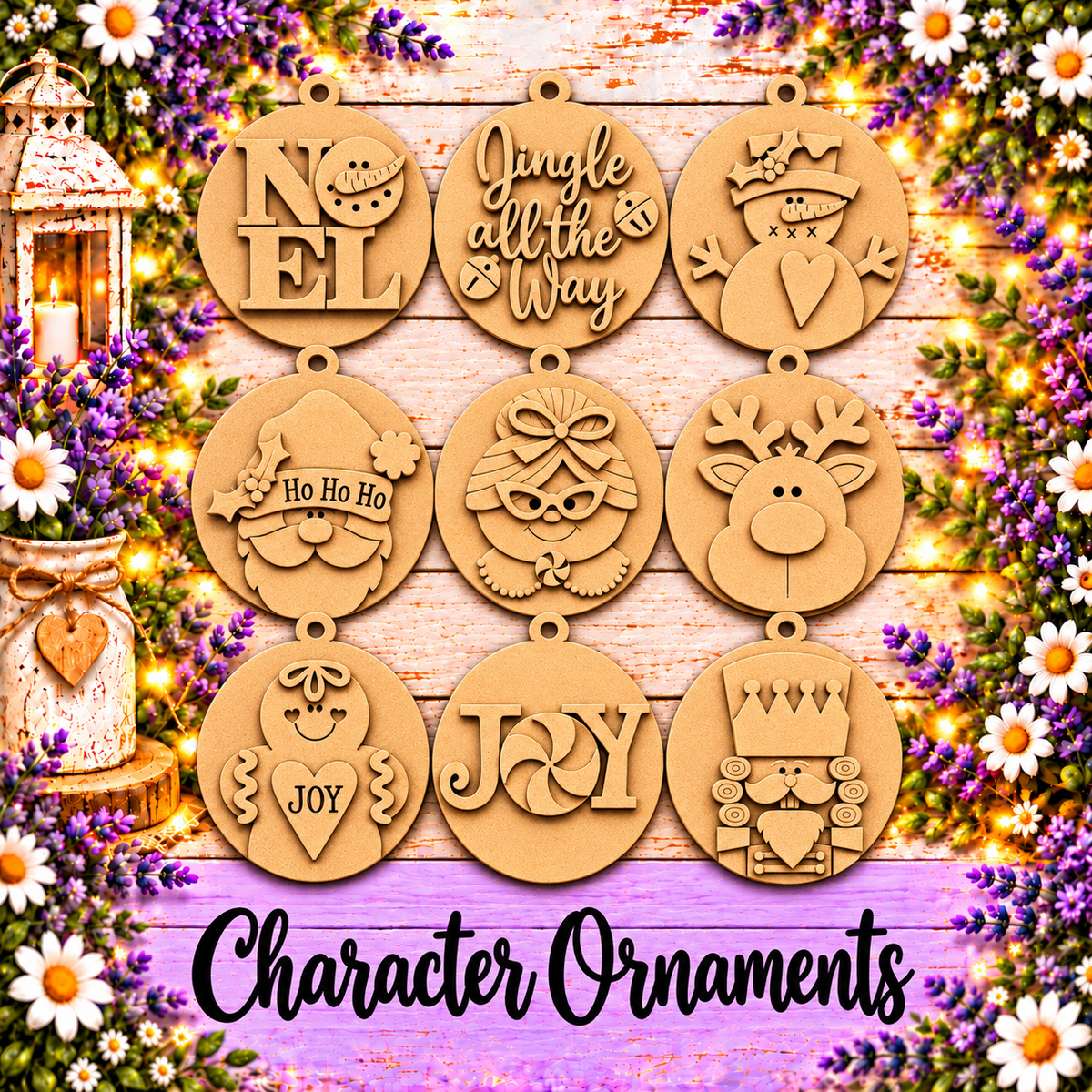 Unfinished MDF Character Christmas Ornaments – Set of 9