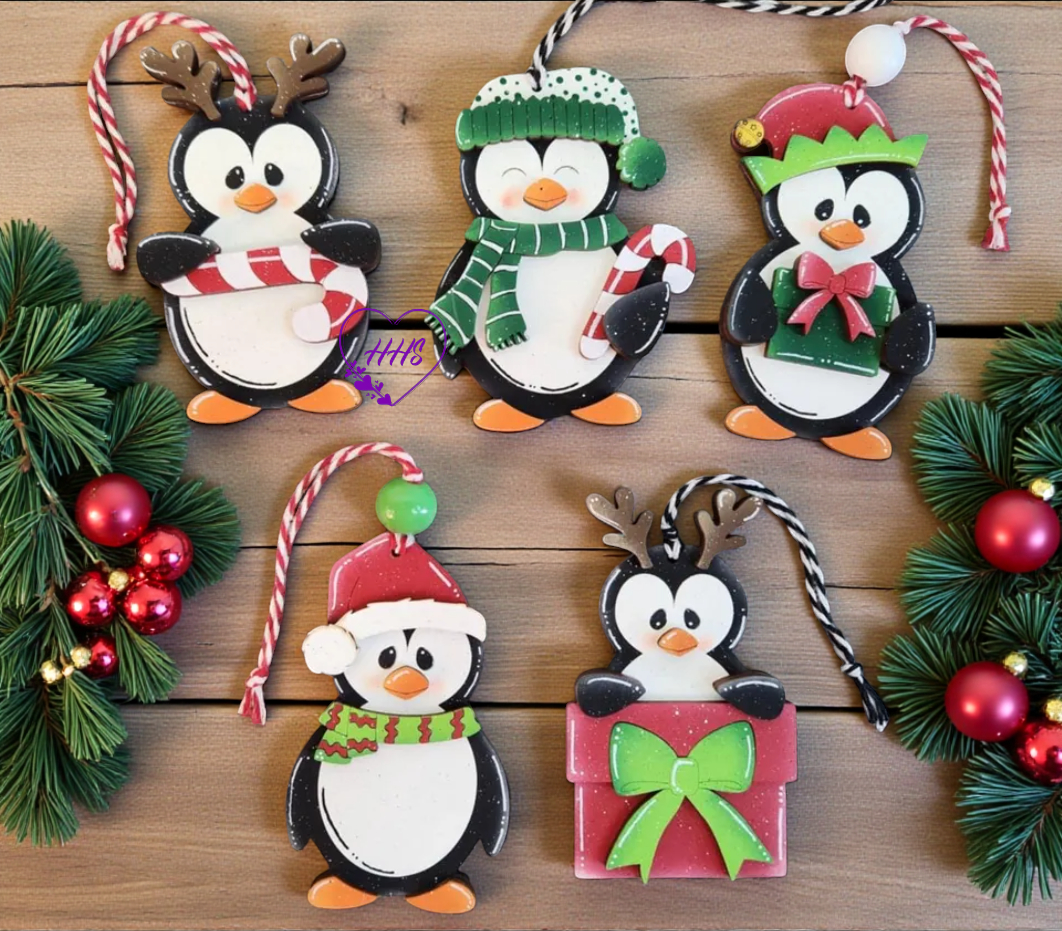 Whimsical Penguin Ornament Set – Layered Christmas Cuties