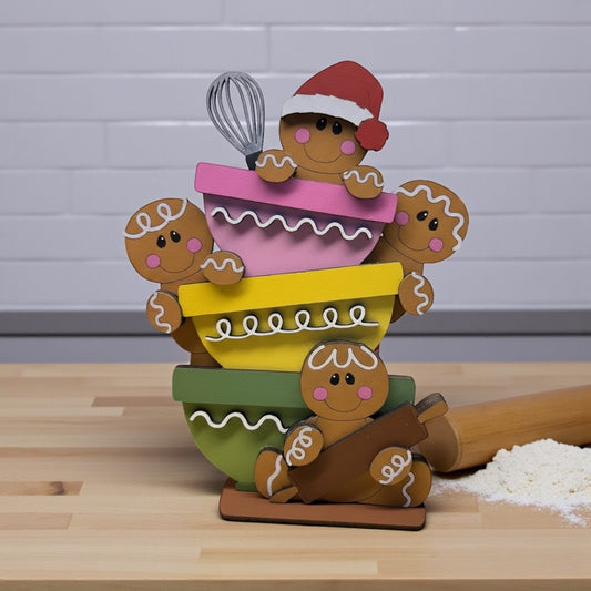 Gingerbread Mixing Bowl Stack – MDF Holiday Kitchen Decor