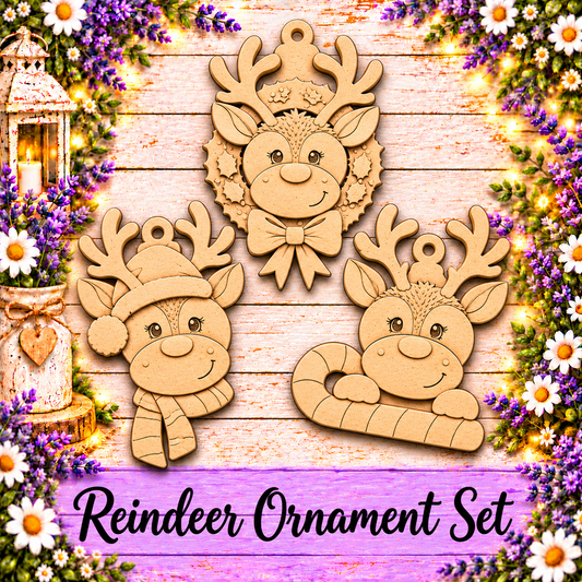 Unfinished MDF Reindeer Ornament Set of 3