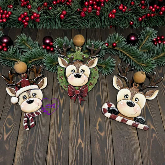 Whimsical Reindeer Ornament Set – Christmas Holiday Décor