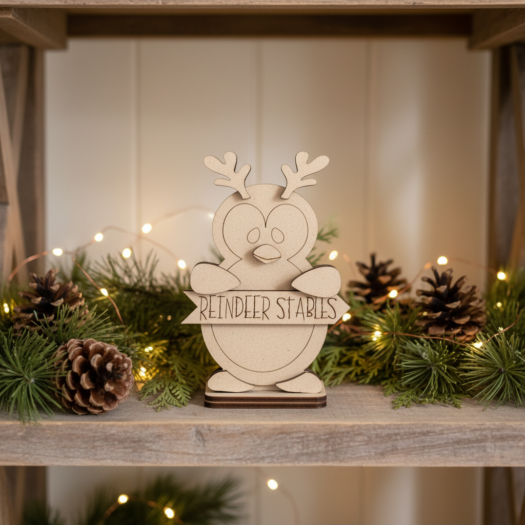 Unfinished MDF Reindeer Penguin - Whimsical Christmas Decor
