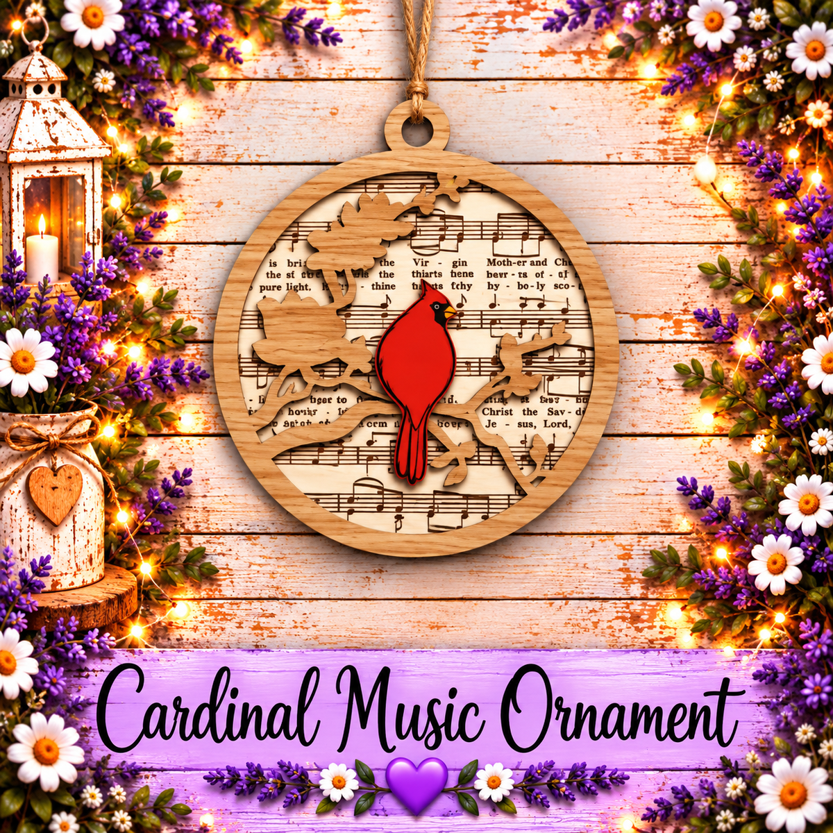 Christmas Music Sheet Decor, Rustic Red Bird Holiday Ornaments, Memorial Cardinal Gift Set
