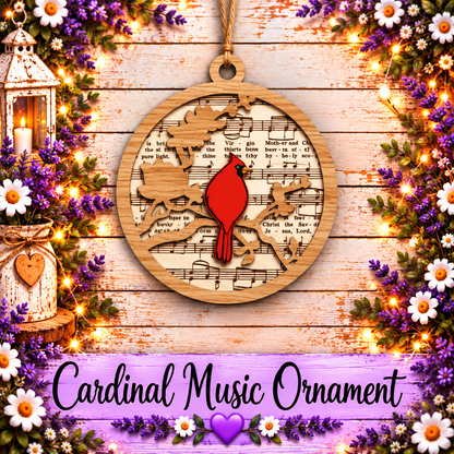Christmas Music Sheet Decor, Rustic Red Bird Holiday Ornaments, Memorial Cardinal Gift Set