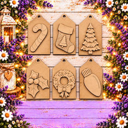 Unfinished MDF Rustic Christmas Ornaments – Set of 6