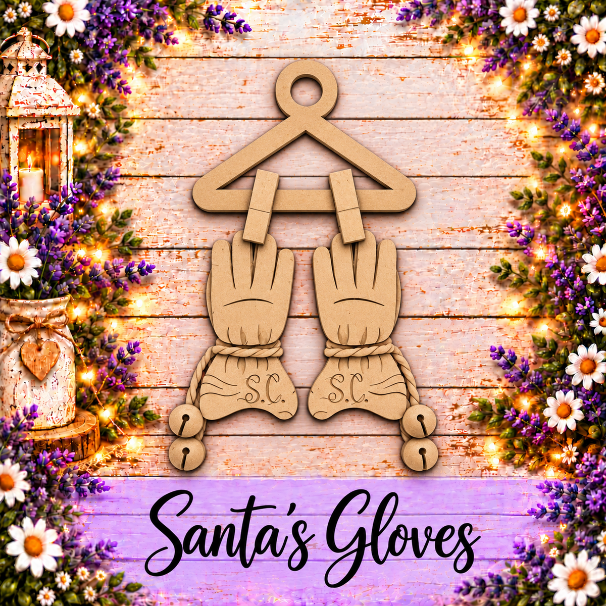 Unfinished MDF Santa's Gloves Double-Sided Ornament