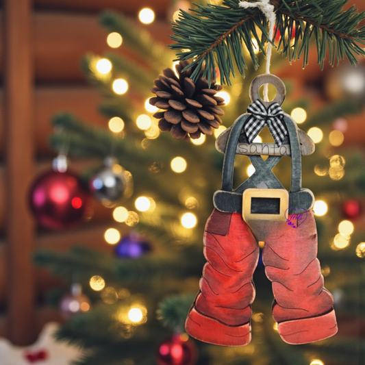 Santa’s Overalls Christmas Ornament – Whimsical Holiday Decor