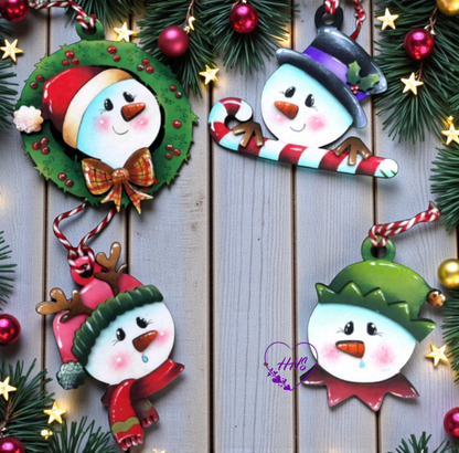 Whimsical Snowman Ornament Set – Layered Christmas Characters
